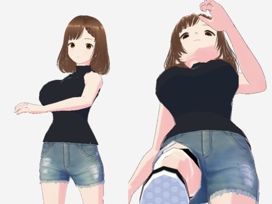 黒いノースリーブにデニムのショートパンツのお姉さん（セリフなし  3DCGモデル  イラスト集）d_714503