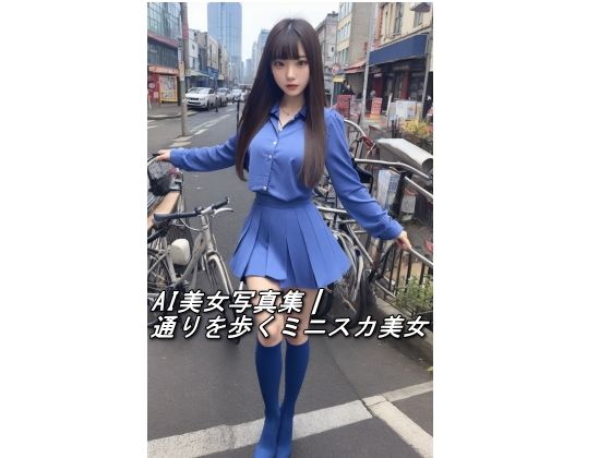 AI美女写真集┃通りを歩くミニスカ美女d_585774