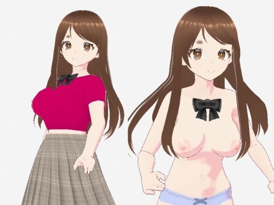 赤いシャツに蝶ネクタイの巨乳美女（セリフなし  3DCGモデル  イラスト集）d_725498