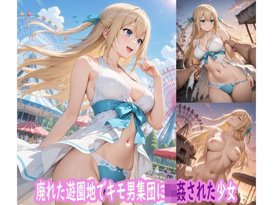 廃れた遊園地でキモ男集団に輪●された少女d_727806