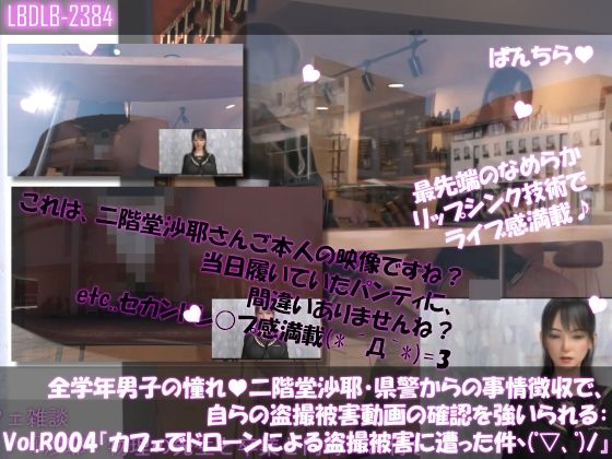 【△100●100】学業成績学年一位の二階堂沙耶・県警からの事情聴取で、自らの盗撮被害動画の確認を強いられる:Vol.R004『帰宅途中に寄ったカフェでドローンの望遠レンズで撮られたズームアップ股間パンチラヽ（゜▽、゜）ノ』