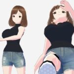 黒いノースリーブにデニムのショートパンツのお姉さん（セリフなし  3DCGモデル  イラスト集）