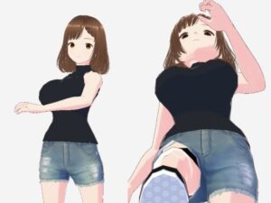 黒いノースリーブにデニムのショートパンツのお姉さん（セリフなし  3DCGモデル  イラスト集）
