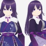 青紫の和模様ドレスの巨乳美女（セリフなし  3DCGモデル  イラスト集）