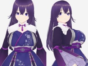 青紫の和模様ドレスの巨乳美女（セリフなし  3DCGモデル  イラスト集）