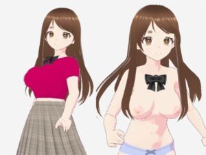 赤いシャツに蝶ネクタイの巨乳美女(セリフなし 3DCGモデル イラスト集)