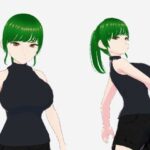 グリーンヘアーのツンデレ美女（セリフなし  3DCGモデル  イラスト集）