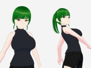 グリーンヘアーのツンデレ美女（セリフなし  3DCGモデル  イラスト集）