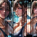 青い瞳の競泳水着