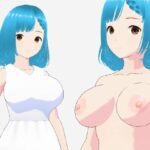 白いワンピースにシアン色の髪の巨乳お姉さん（セリフなし  3DCGモデル  イラスト集）