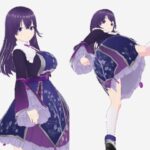 和柄の洋風ドレスの巨乳美女（セリフなし  3DCGモデル  イラスト集）