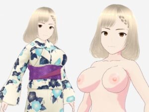 金髪の浴衣の和風美女(セリフなし 3DCGモデル イラスト集)