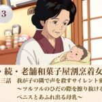 続・続老舗和菓子屋割烹着女将  第三話  我が子の隣で声を殺すサイレント愛撫〜ツルツルのひだの際を擦り抜けるペニスとあふれ出る母乳〜