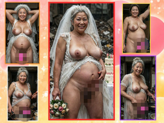 50代60代70代爆乳ぽっちゃりふたなり熟女花嫁 スラムのゴミ山で薄汚れた結婚式 ゴミ屋敷で初夜と半透明ネグリジェで手料理 射精動画&チ○ポ画像集